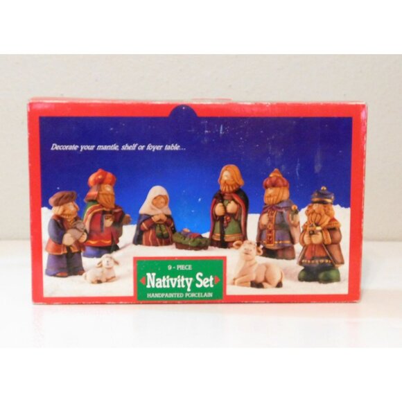 Porcelain Nativity Set 9-Piece Hand-Painted Christmas Display Holiday Workshop - Picture 15 of 16